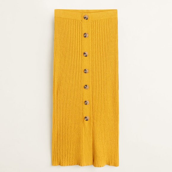 NWT Mango Mustard Elastic Cable Knit Skirt - Picture 3 of 9